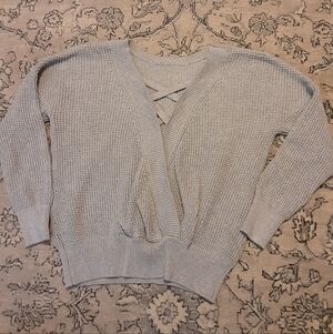 Women's Gray Sweater with Criss Cross Detail